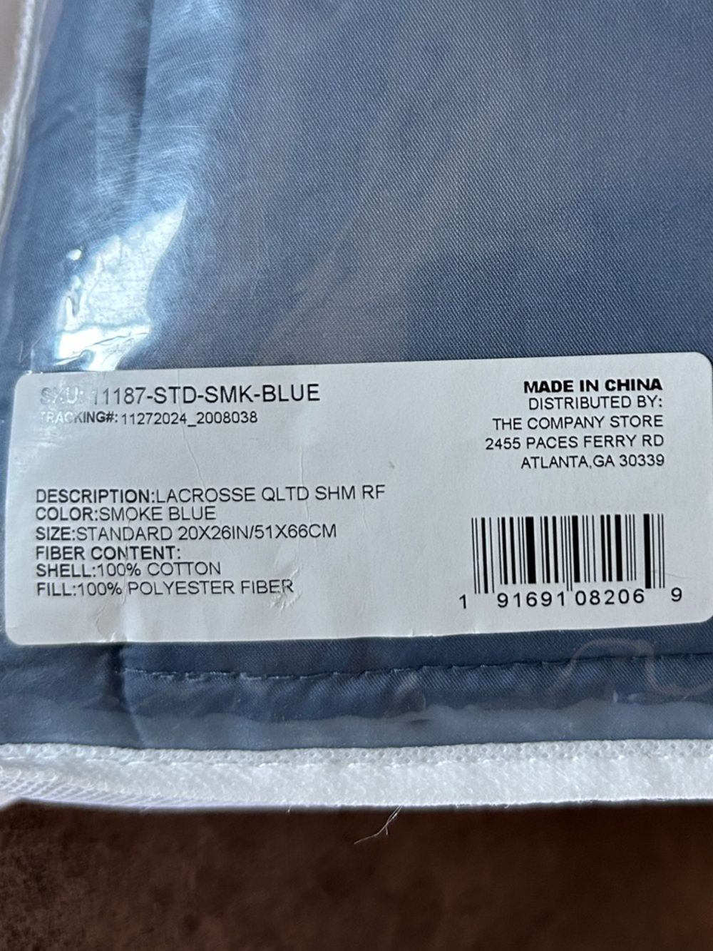 The Company Store Lacrosse Quilted Sham - Smoke Blue, Standard - Picture 4 of 5